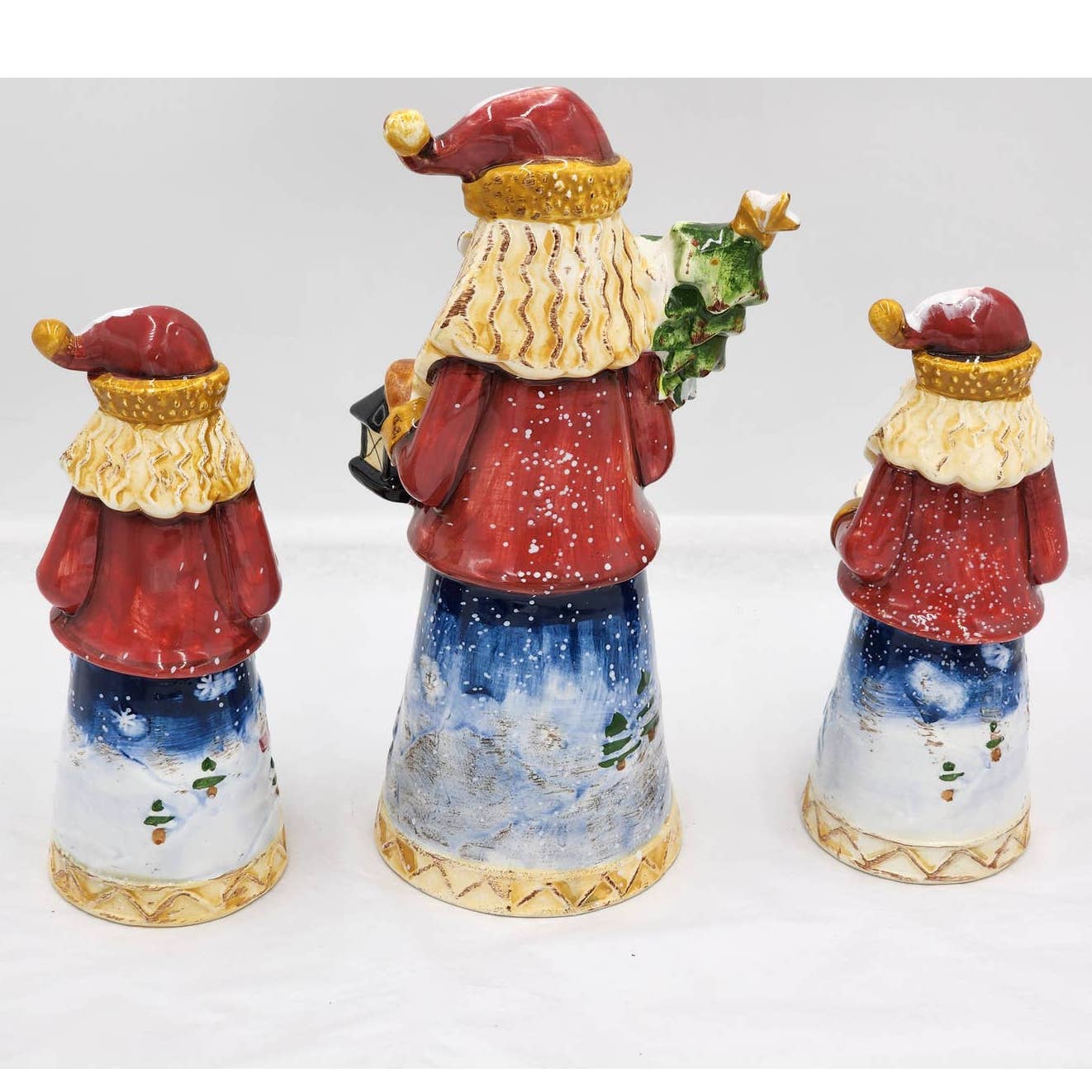 Santa Candle Holder Set Vintage Christmas Figurines Santa Holding Lantern Tree