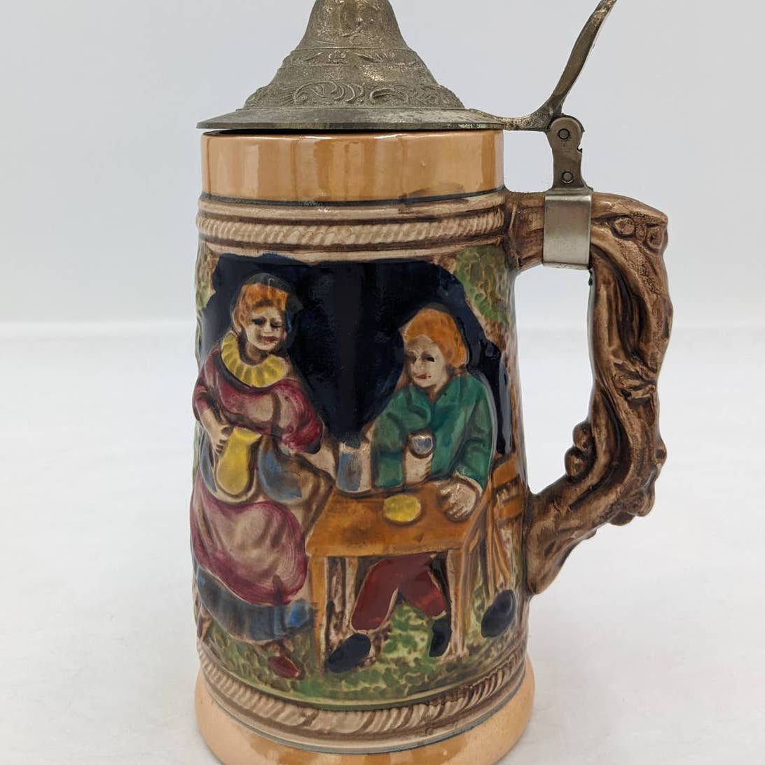 Vintage Beer Stein Raised Images Pub Drinking 7"