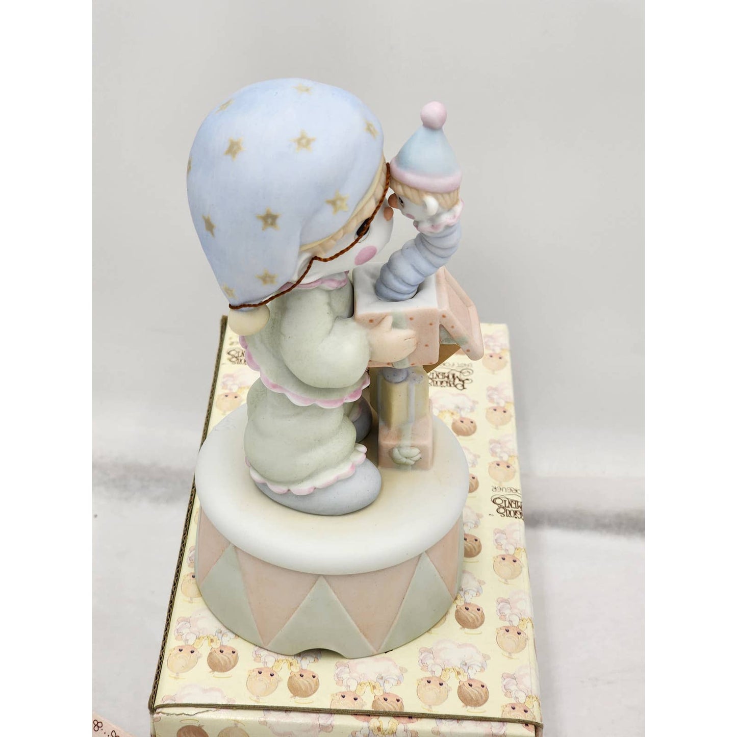 Precious Moments Figurine God Sent You Just In Time 15504 Music Box 1985 Box Tag