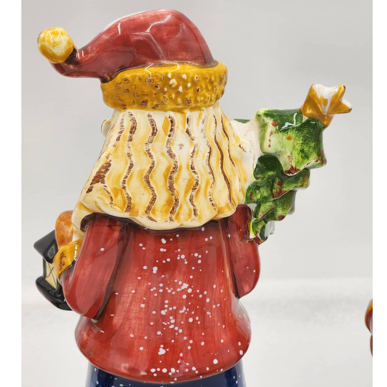 Santa Candle Holder Set Vintage Christmas Figurines Santa Holding Lantern Tree