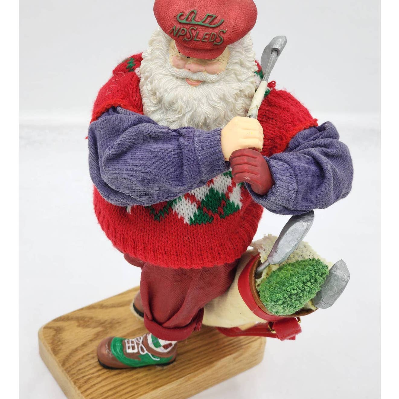 Golfing Santa Claus Kris Kringle Swinging Club Christmas Sweater Wood Base 10"