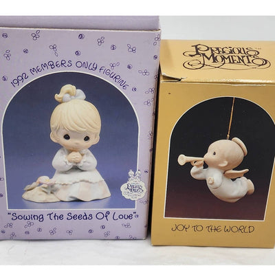 Precious Moments Joy To World Ornament E-2343 And Seeds Of Love PM922 Box Tags