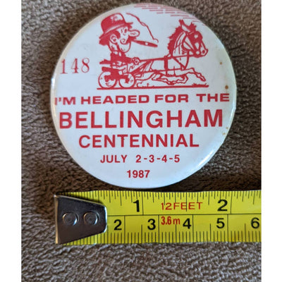 Vintage 1980s Pinback Bellingham Centennial Horse Buggy Image 148 July 1987 Pin