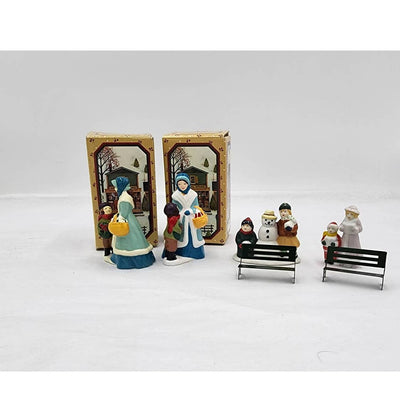 Vintage Christmas Village Figurines Mixed Lot 6 Avon Country Bench, Carolers