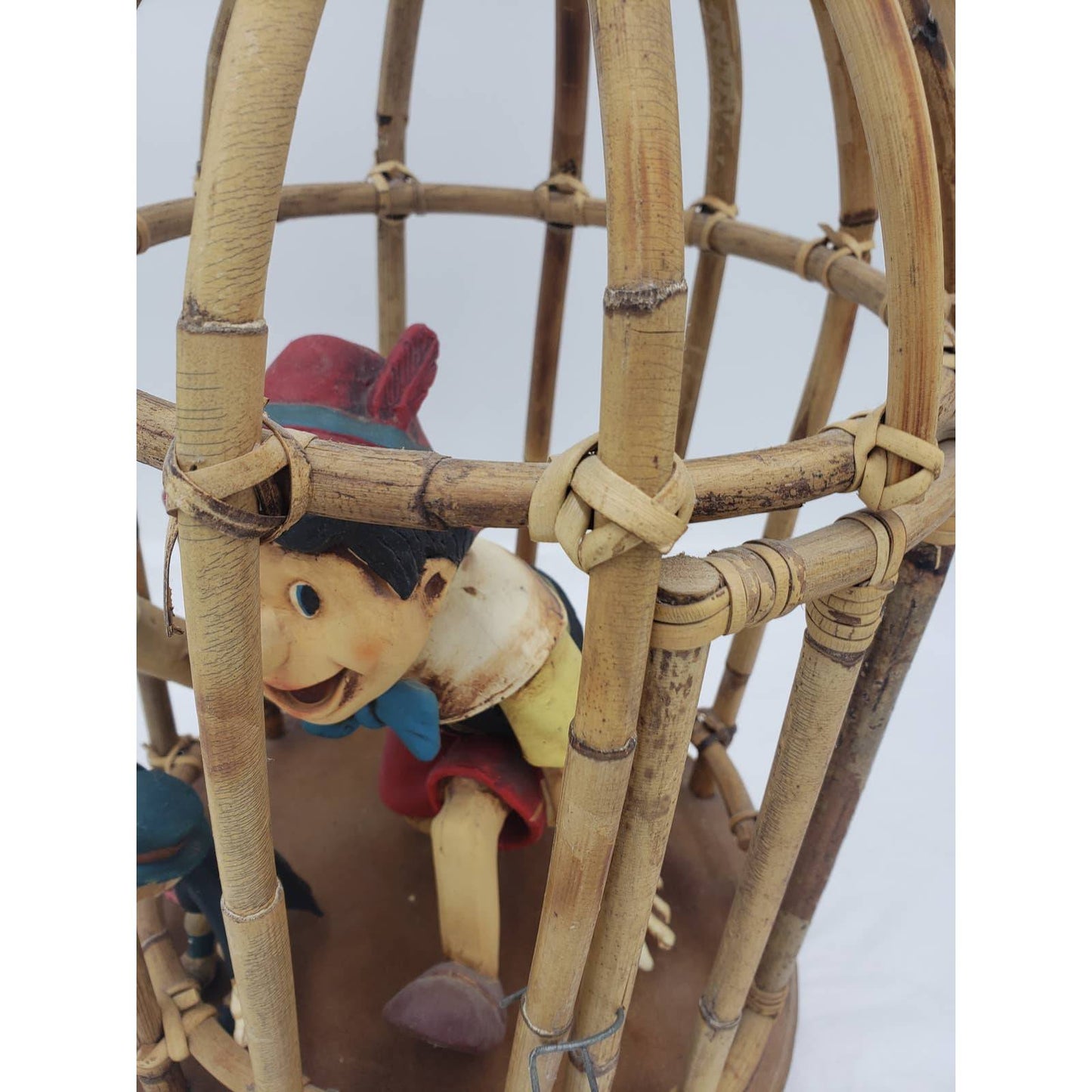 VTG Rare Walt Disney Pinocchio Jiminy Cricket Bamboo Cage that Opens and Hangs