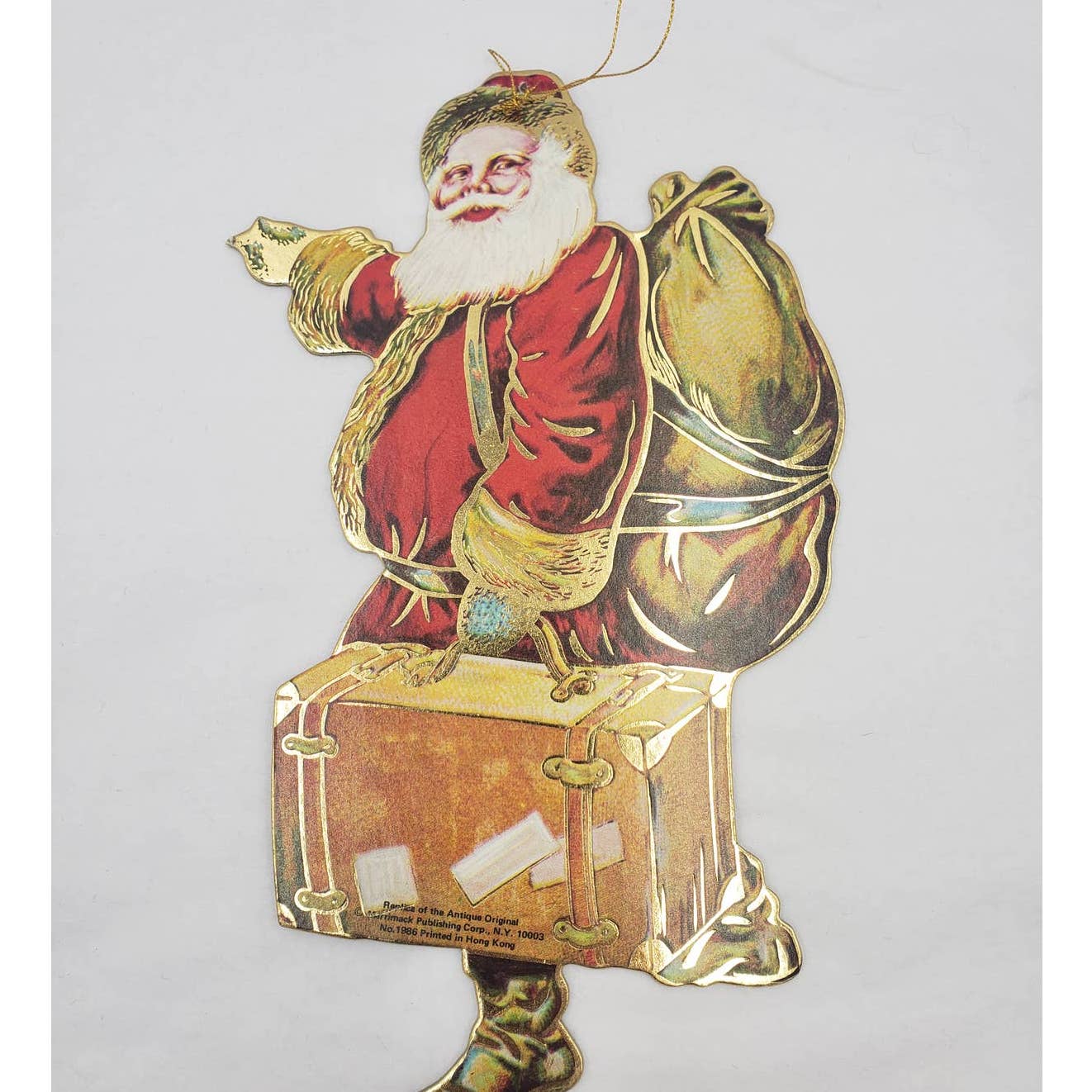 Christmas Die Cut Merrimack 1986 Vintage Santa Suitcase Hanging Card Ornament