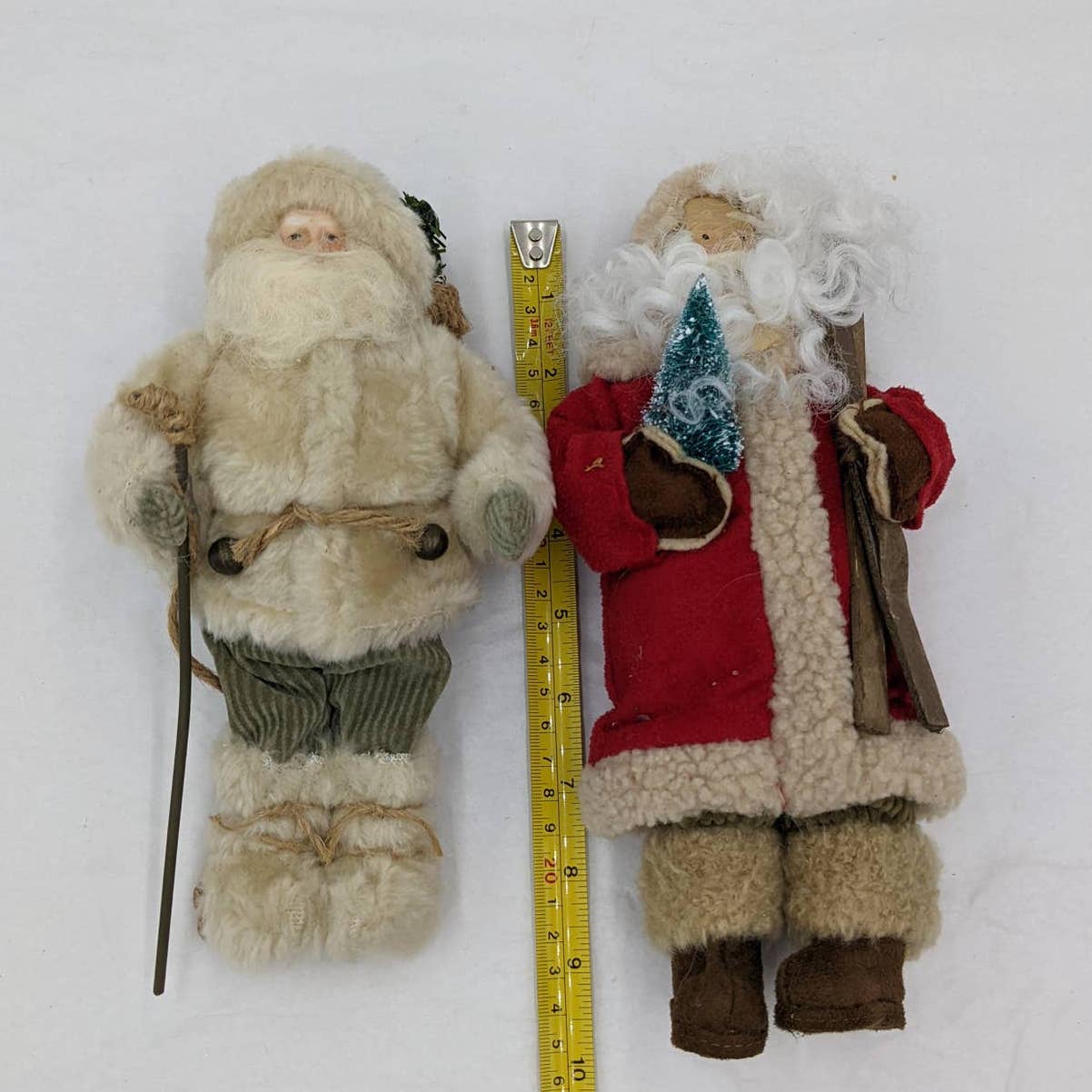 Vintage Santa Claus  Set of 2 Winter Christmas Hitting the Slopes Skiing 9" Tall