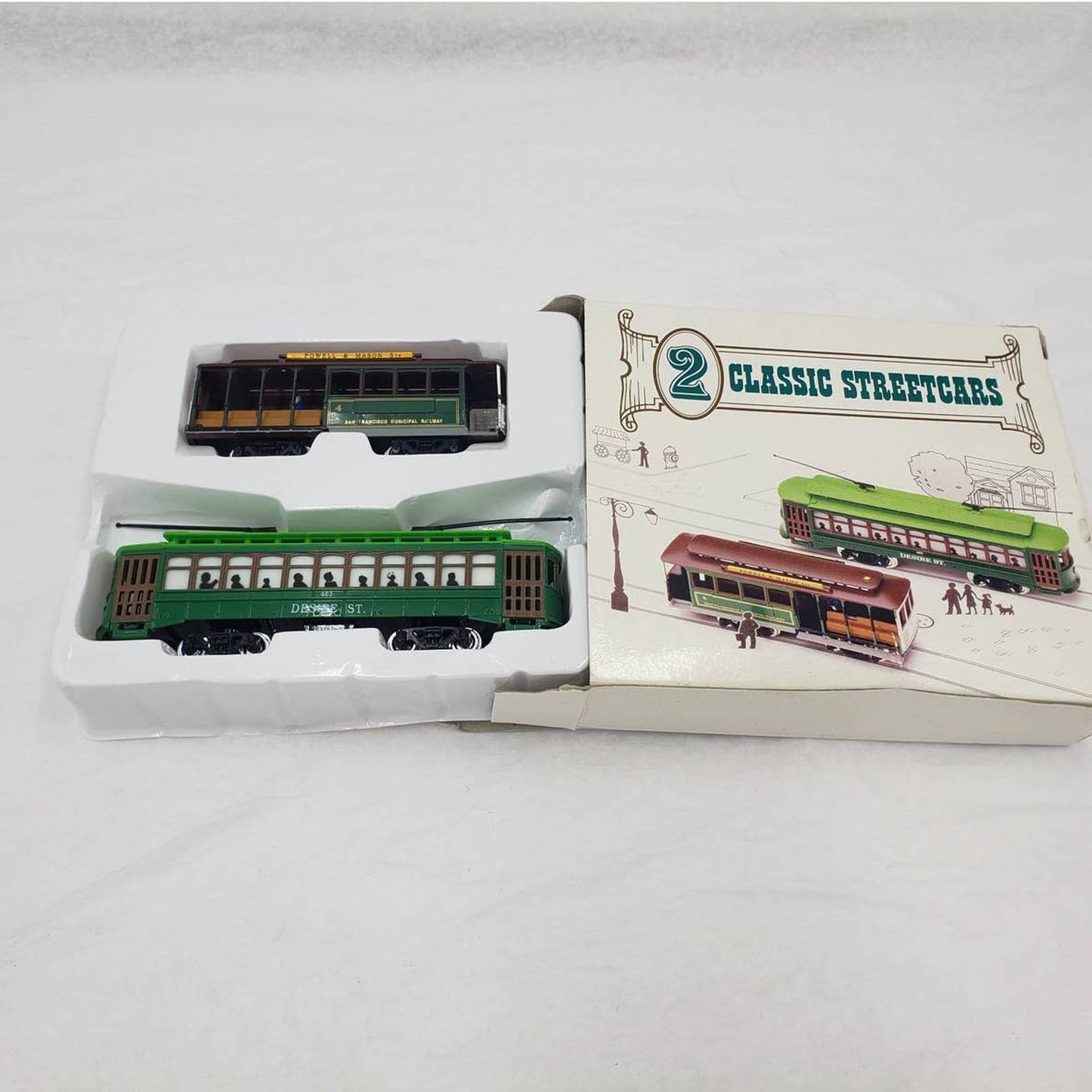 2 Classic Streetcars Trains Locomotives with Box