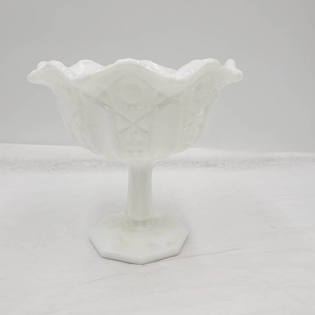 Vintage Milk Glass Pedestal Compote White Candy Dish Bowl 7" Tall