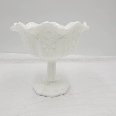 Vintage Milk Glass Pedestal Compote White Candy Dish Bowl 7" Tall