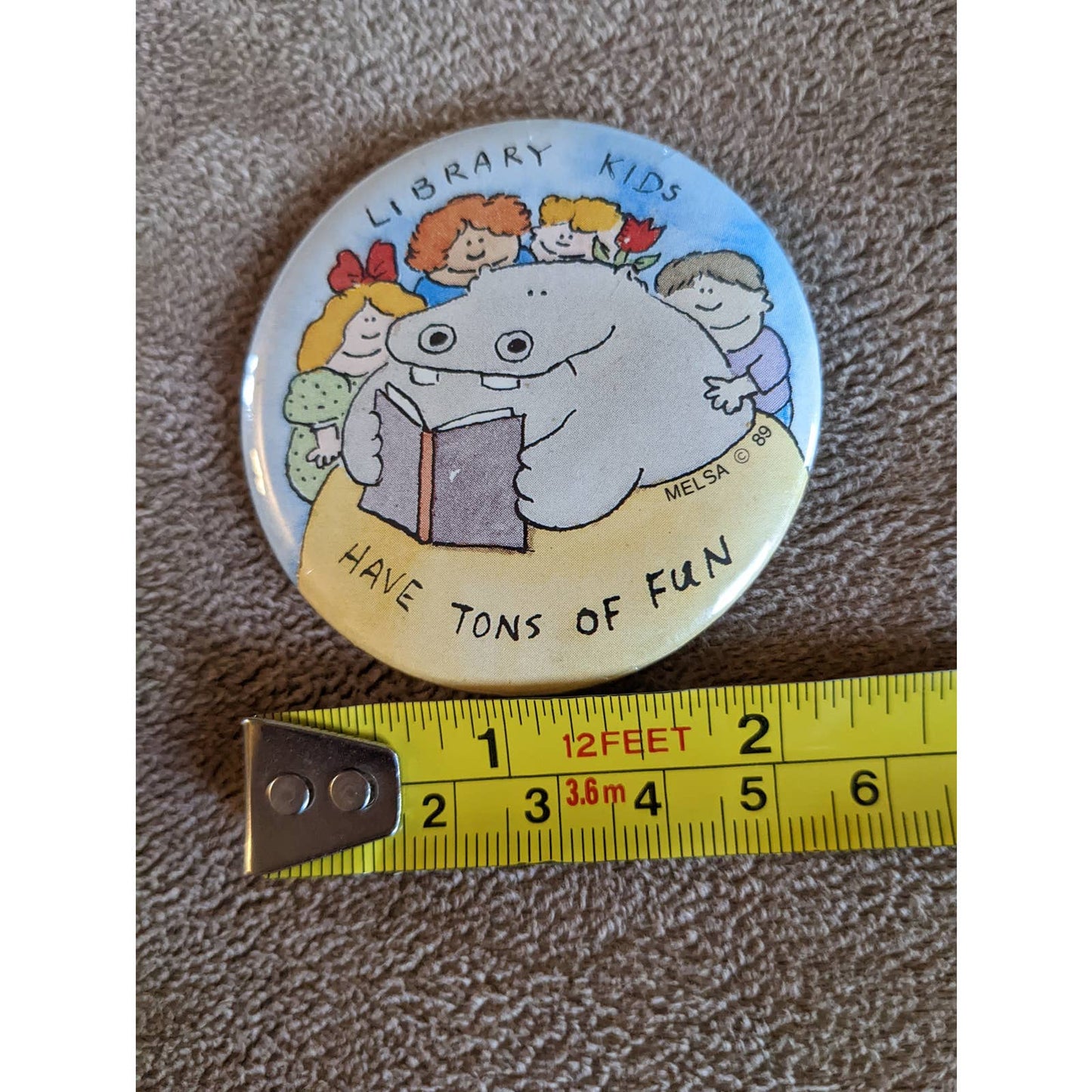 Vintage Library Reading Pinback Melsa Library Kids Have Tons Of Fun Pin Button