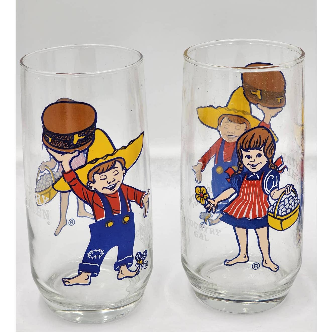 Pepsi Country Kitchen Country Gal & Boy Vintage Collector Drinking Glasses Set 4