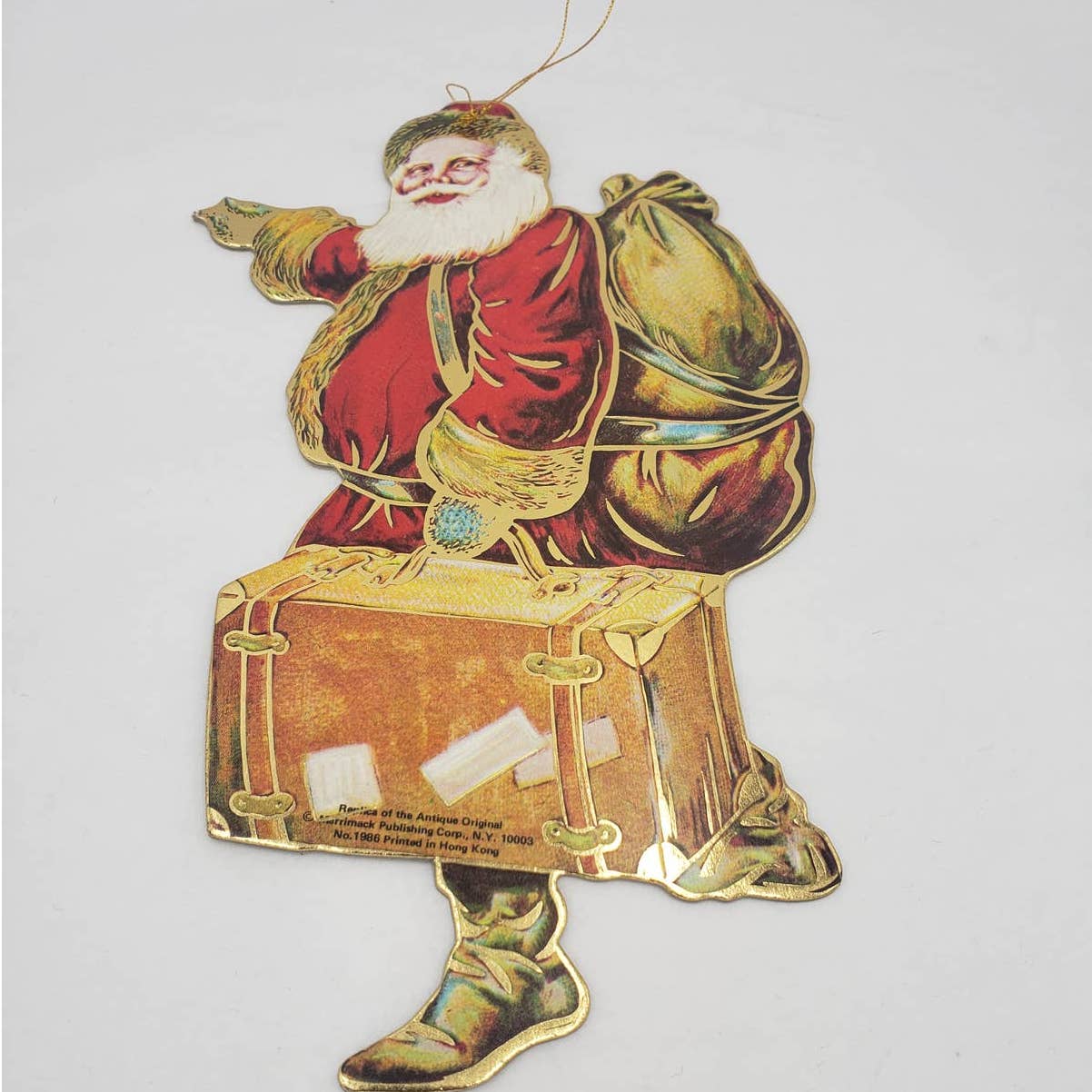 Christmas Die Cut Merrimack 1986 Vintage Santa Suitcase Hanging Card Ornament