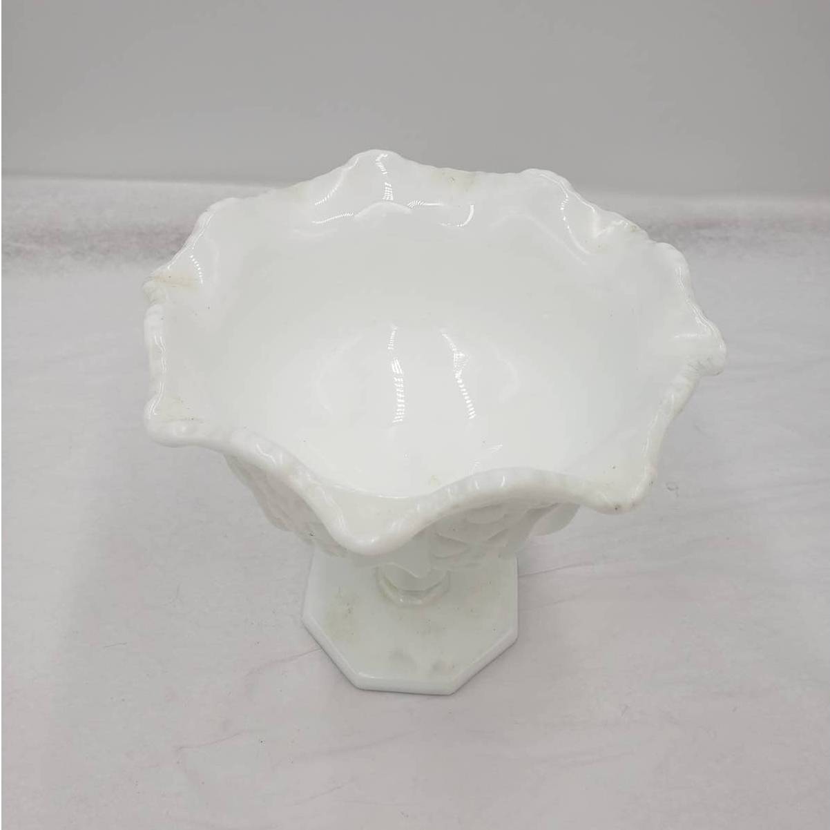 Vintage Milk Glass Pedestal Compote White Candy Dish Bowl 7" Tall