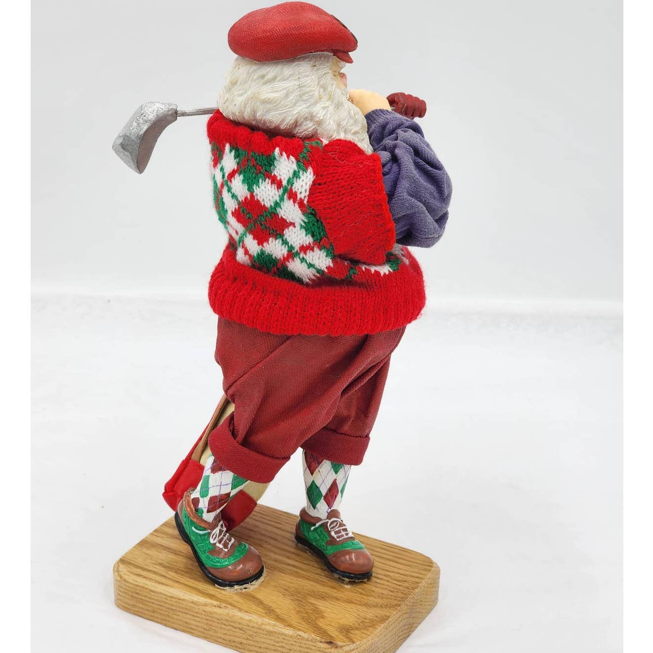 Golfing Santa Claus Kris Kringle Swinging Club Christmas Sweater Wood Base 10"