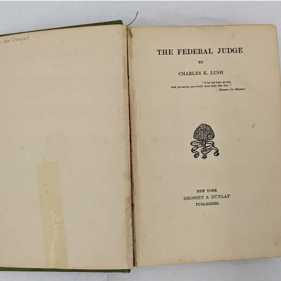 The Federal Judge By Charles K. Lush Antiquarian Novel Book 1897