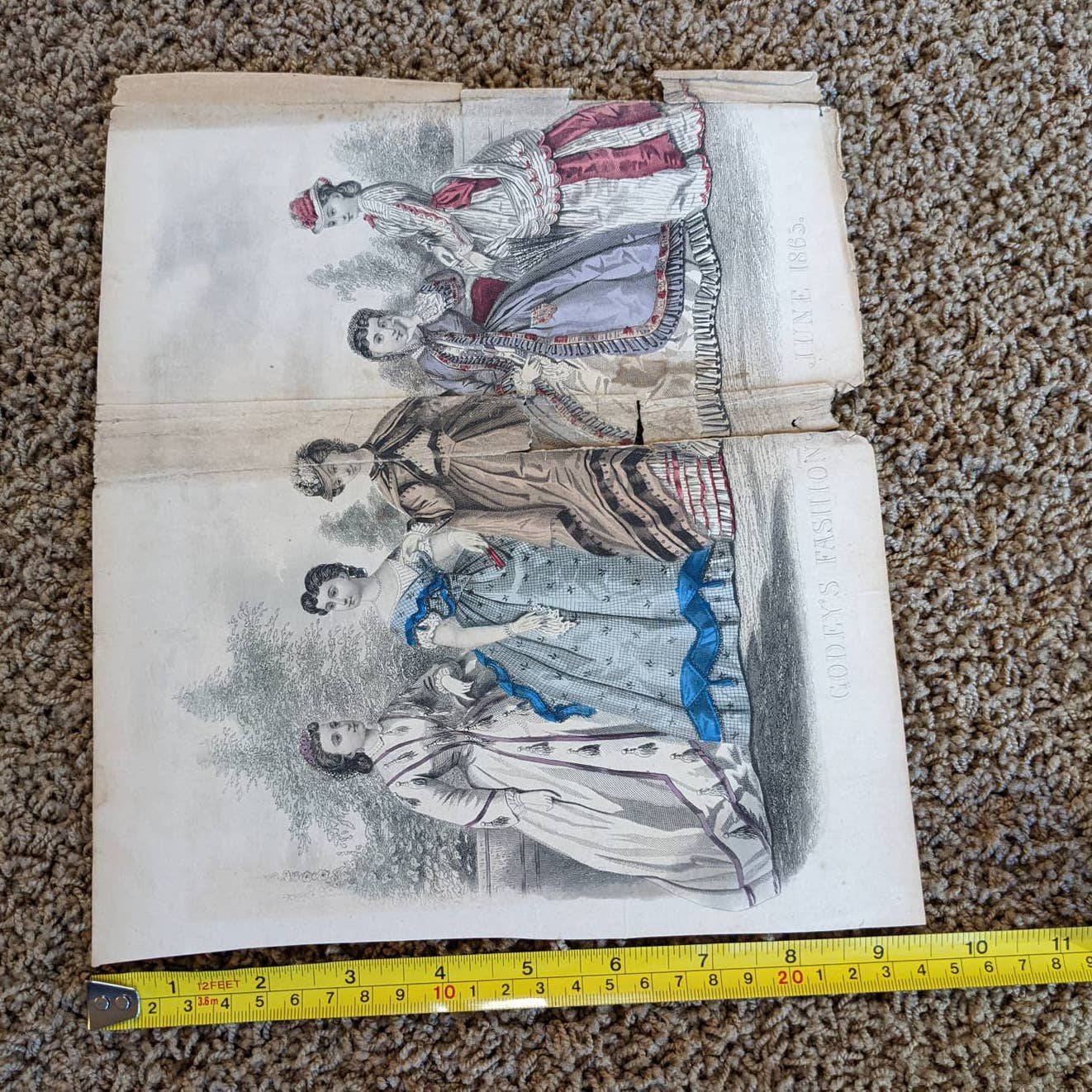 Antique Godey's Victorian Rare Hand Colored Fashion Book Plate Print June 1865