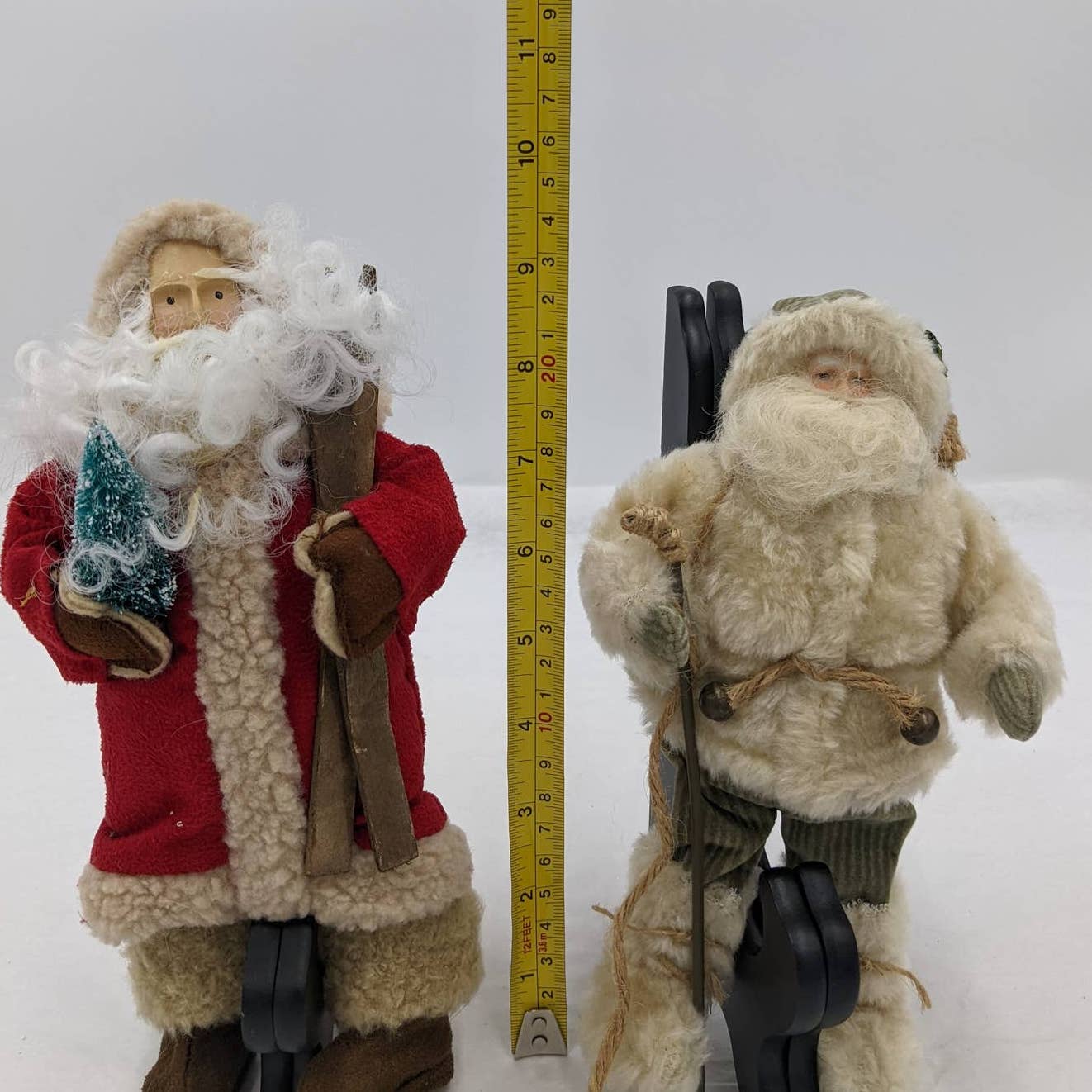 Vintage Santa Claus  Set of 2 Winter Christmas Hitting the Slopes Skiing 9" Tall