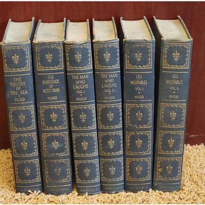 1950 Victor Hugo Set 6 Volumes Vintage Arcadia Hunchback Notre Dame, Miserables