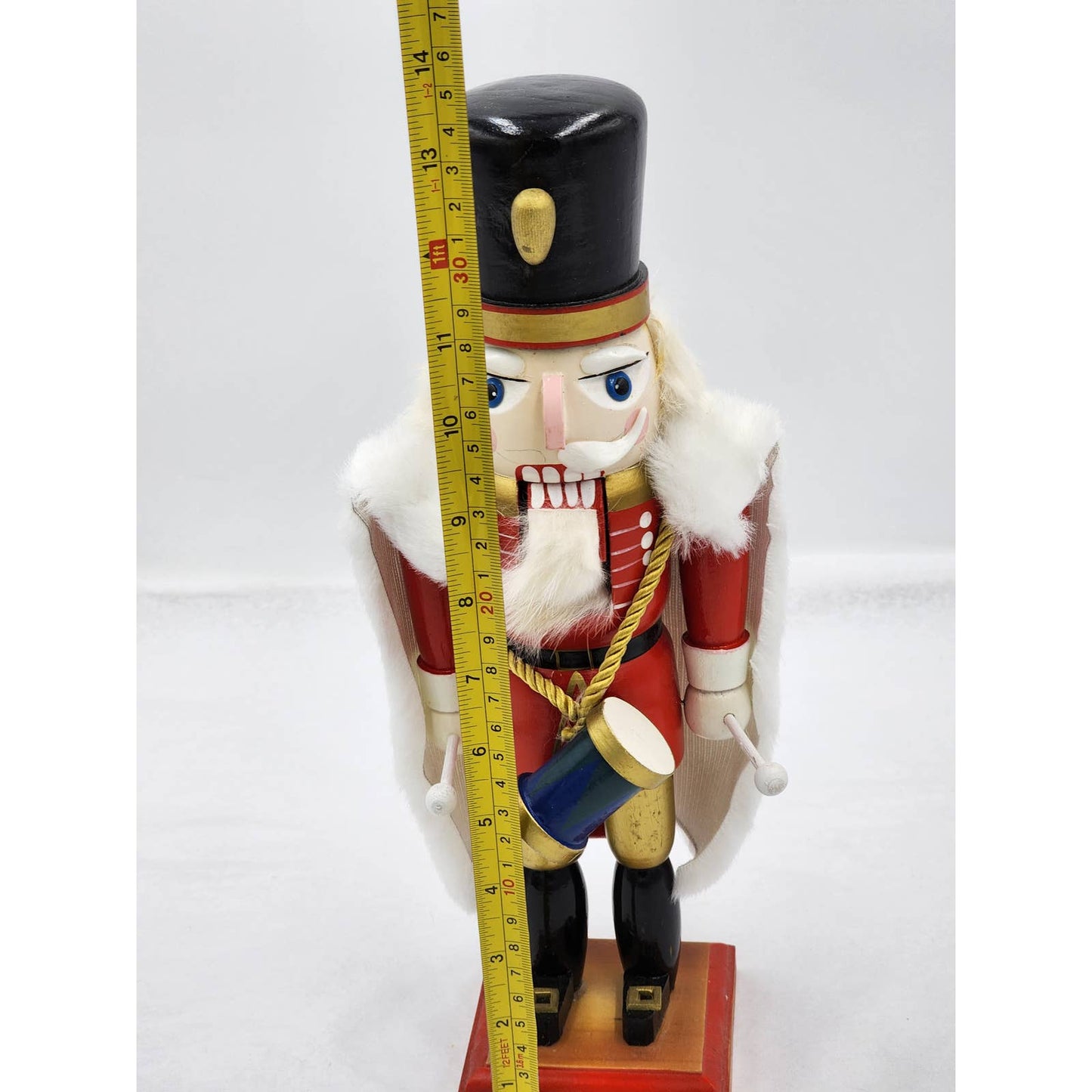 Nutcracker Christmas Drummer White Cape Vintage Wooden 13"