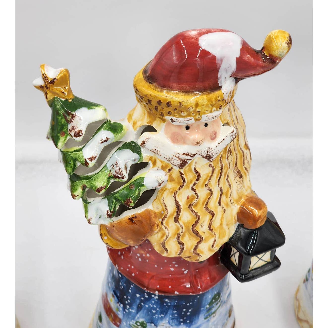 Santa Candle Holder Set Vintage Christmas Figurines Santa Holding Lantern Tree