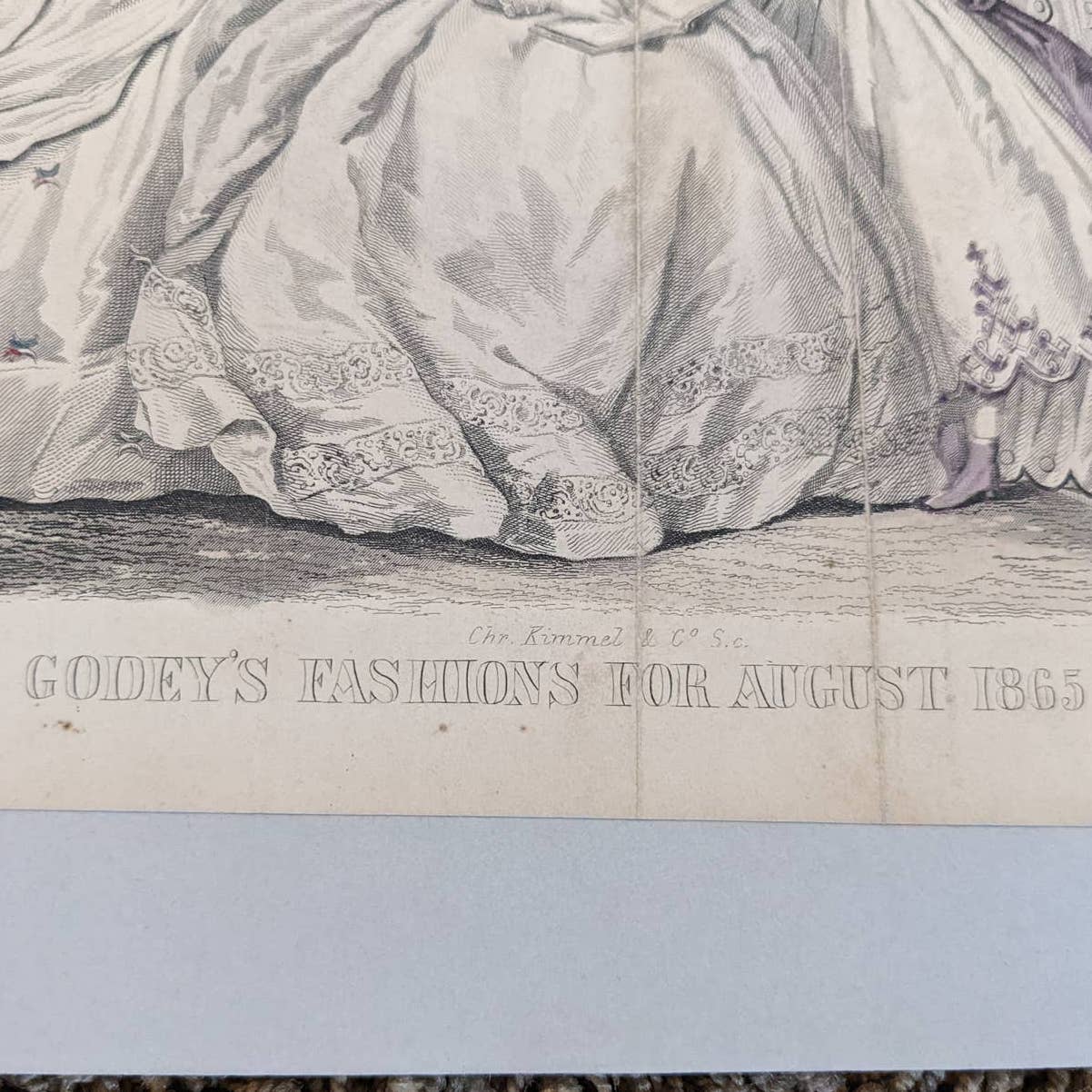 Antique Godey's Victorian Rare Hand Colored Fashion Book Plate Print August 1865