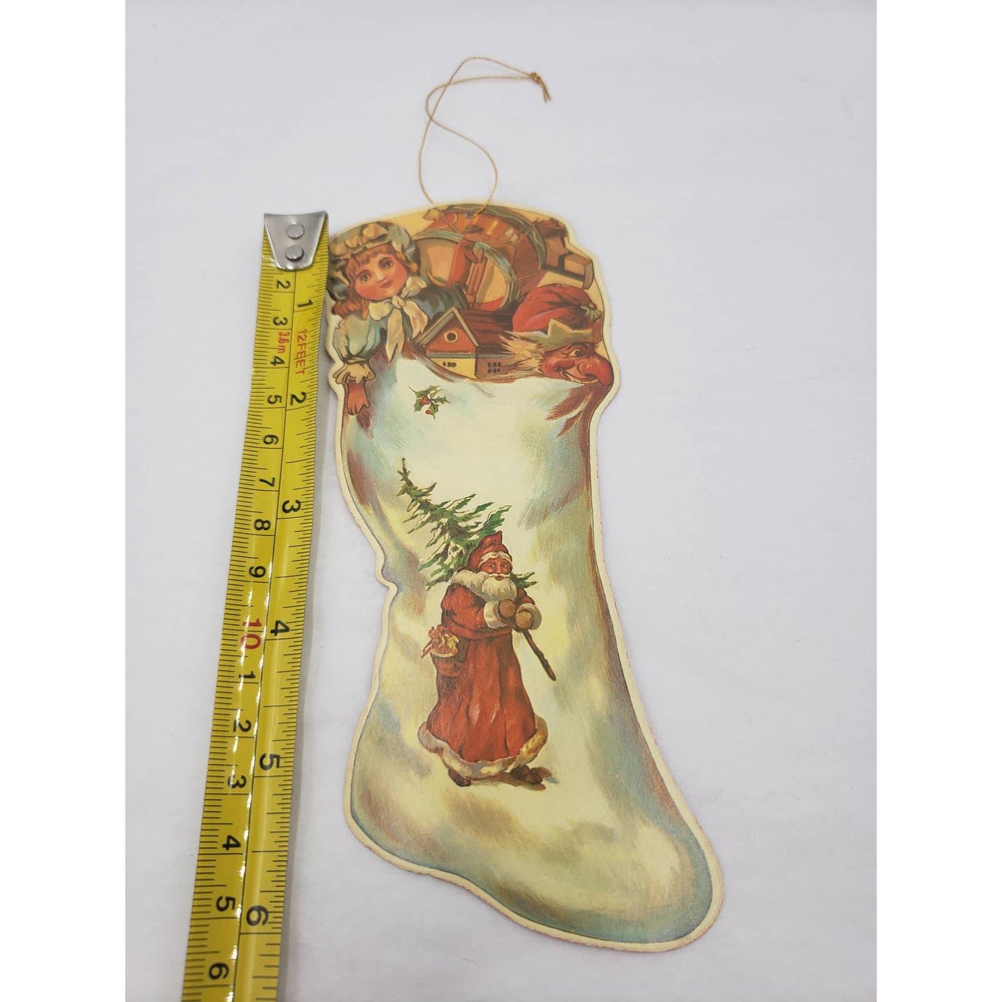 Vintage 1985 Merrimack Santa Sm Christmas Stocking Die Cut Hanging Card Ornament