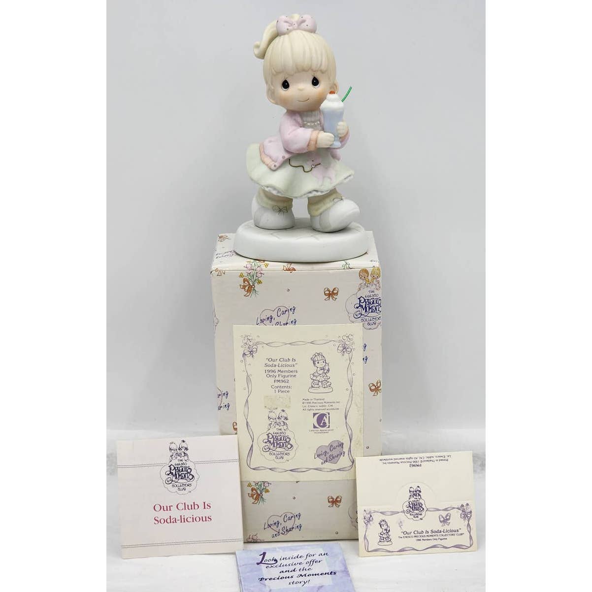 Precious Moments Figurine Our Club Is Soda-Licious 1996 Members Only PM962 Box