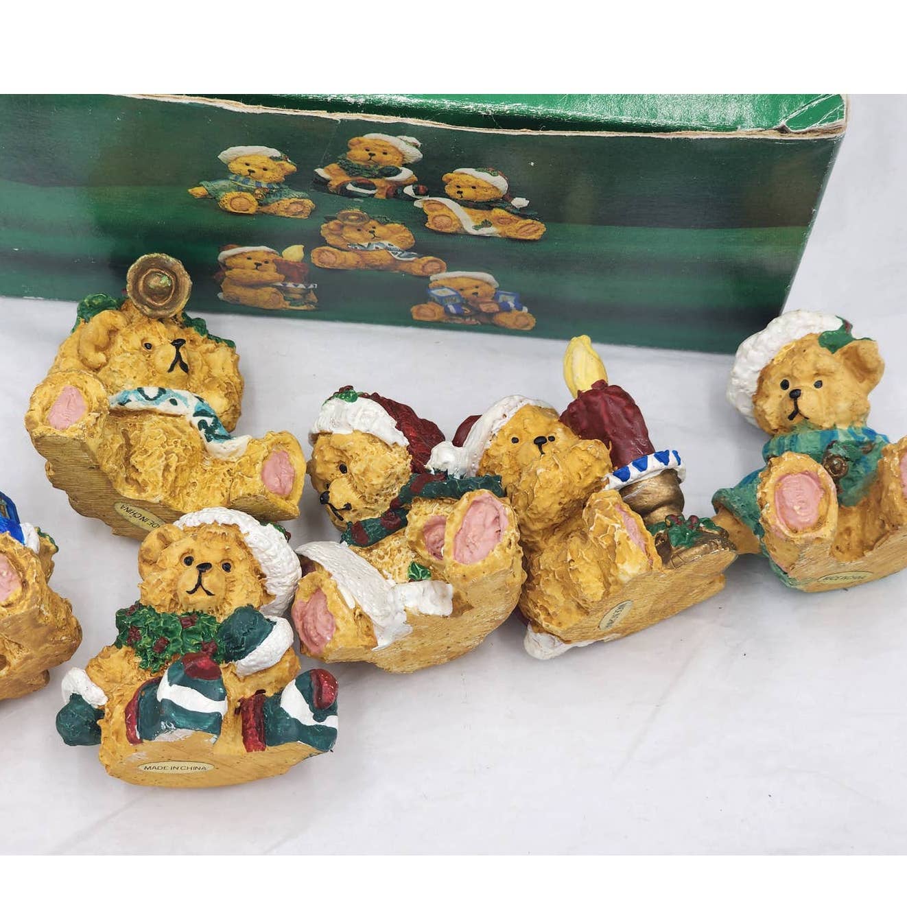 Vintage Christmas Bears And Snowman Ornaments Miniatures Set Of 6 Holiday Bears