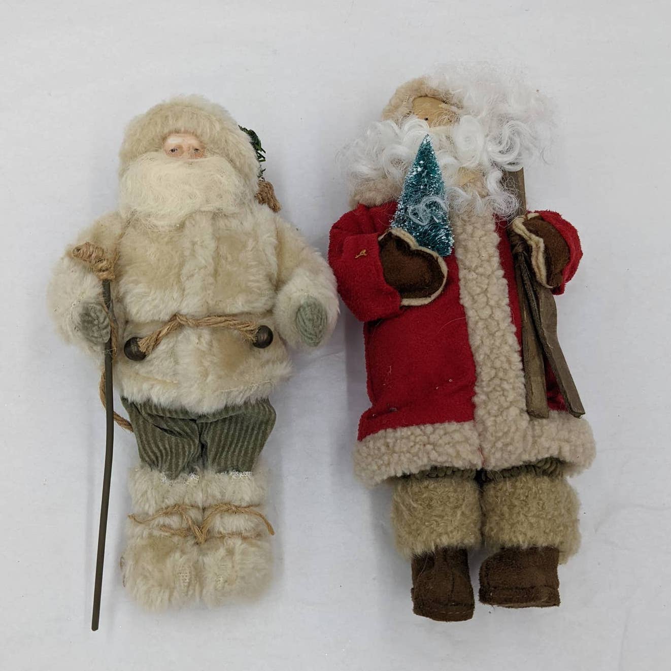 Vintage Santa Claus  Set of 2 Winter Christmas Hitting the Slopes Skiing 9" Tall