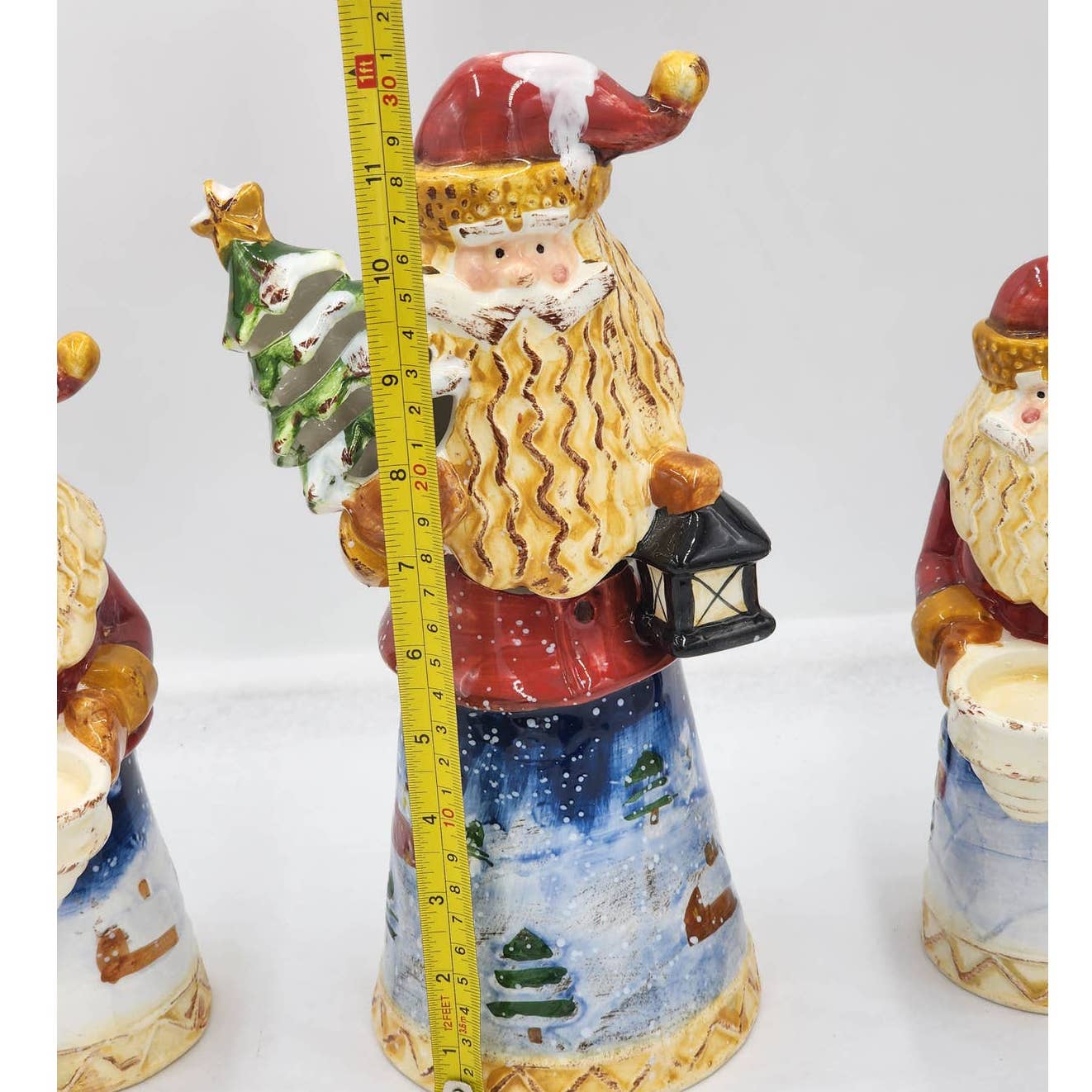 Santa Candle Holder Set Vintage Christmas Figurines Santa Holding Lantern Tree