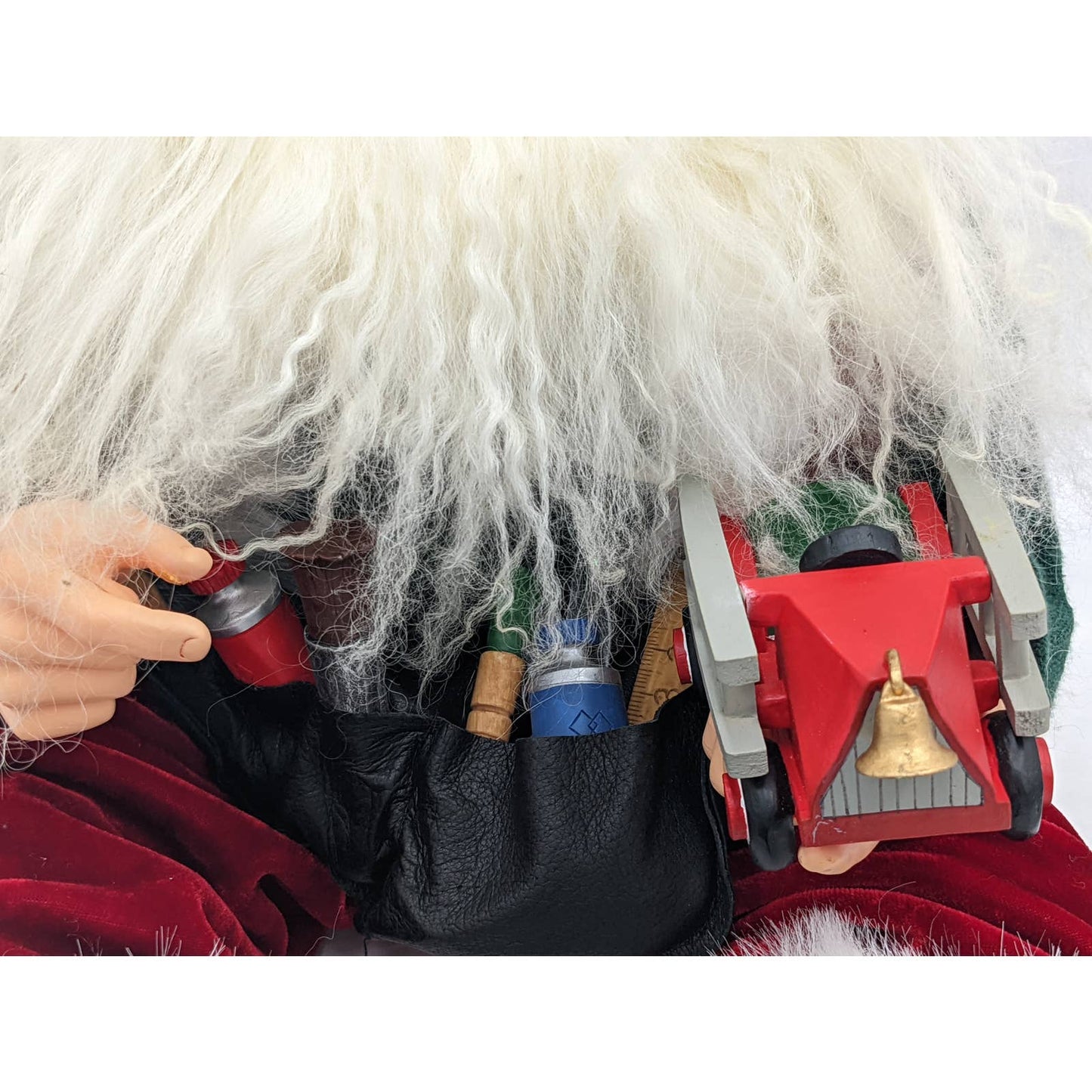 Vintage Seated Santa Claus Toymaker Wearing Tool Belt Christmas Decor 12"