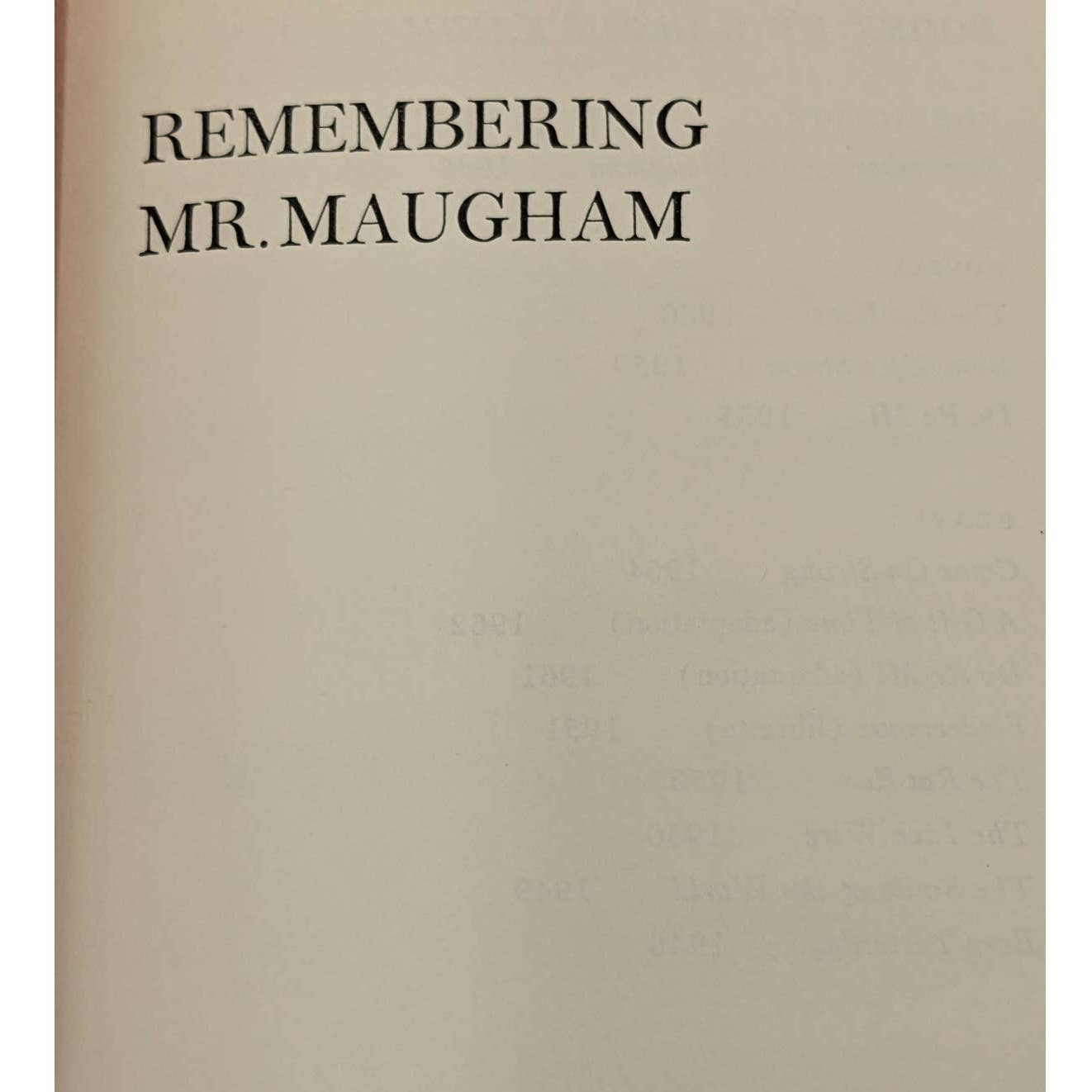 Remembering Mr. Maugham By Garson Kanin Biography Vintage First Edition 1966