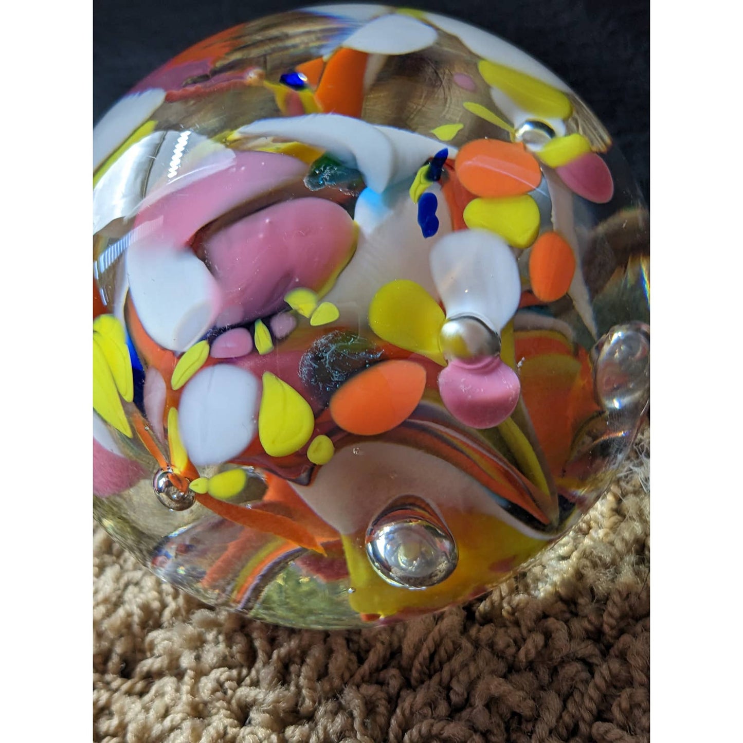 St Clair Paperweight Glass Vintage Art Glass Colorful Floral Bubble Handmade USA