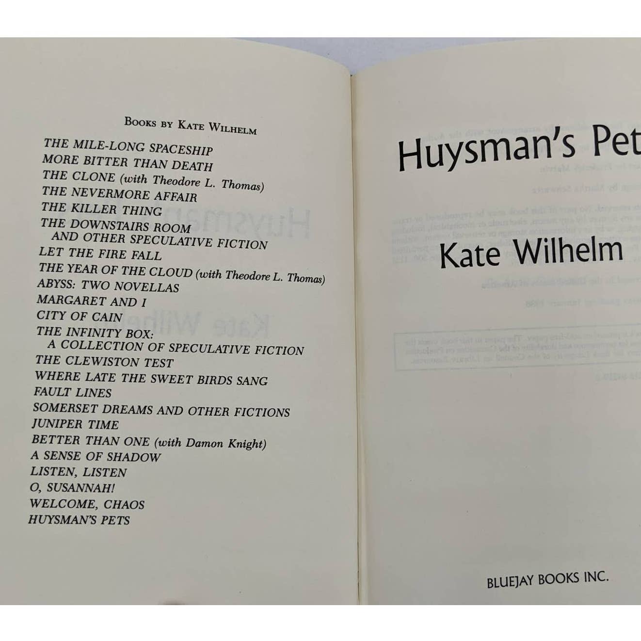 Huysmans Pets By Kate Wilhelm Hugo And Nebula Award Winner Vintage Novel 1986