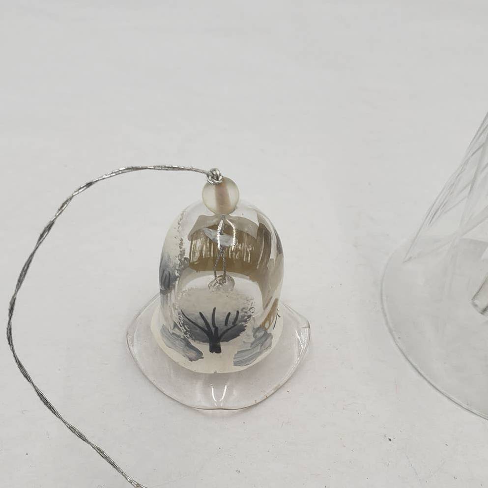 Set of 2 Bells Glass Bell and Ornament Winter Bell