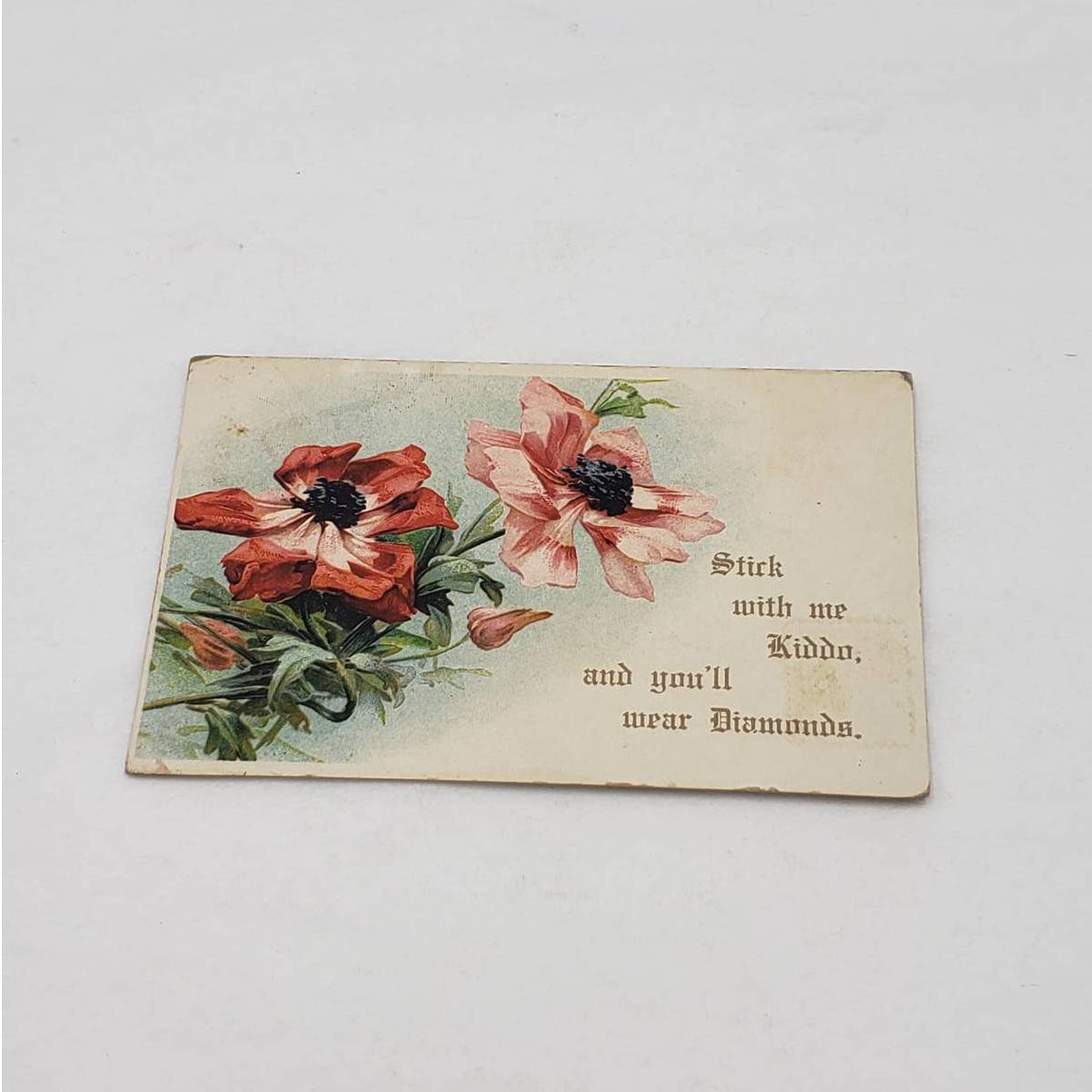 c1900s Stick with me kiddo, and you're wear Diamonds Romance Antique Postcard