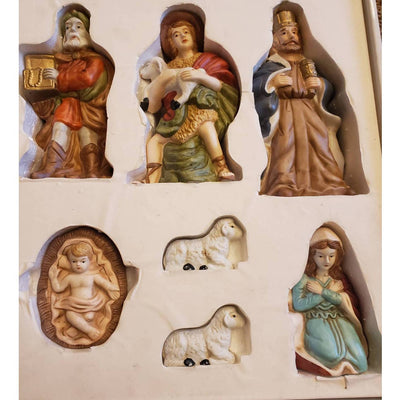 Vintage Nativity 9 Set Porcelain Baby Jesus Wise Men Mary Sheep Dynasty Classics