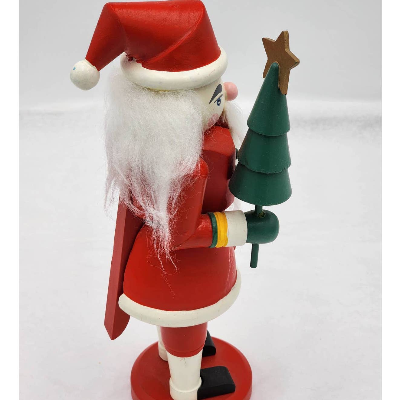 Nutcracker Christmas Santa Figurine Holding Tree Rosy Cheeks Santa Claus 10"