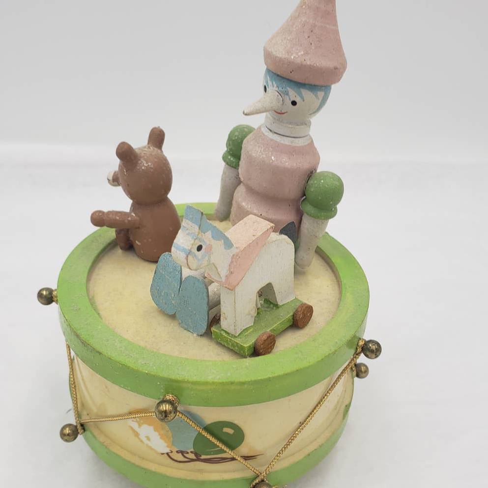 Vintage Wooden Pinocchio Music Box Tested