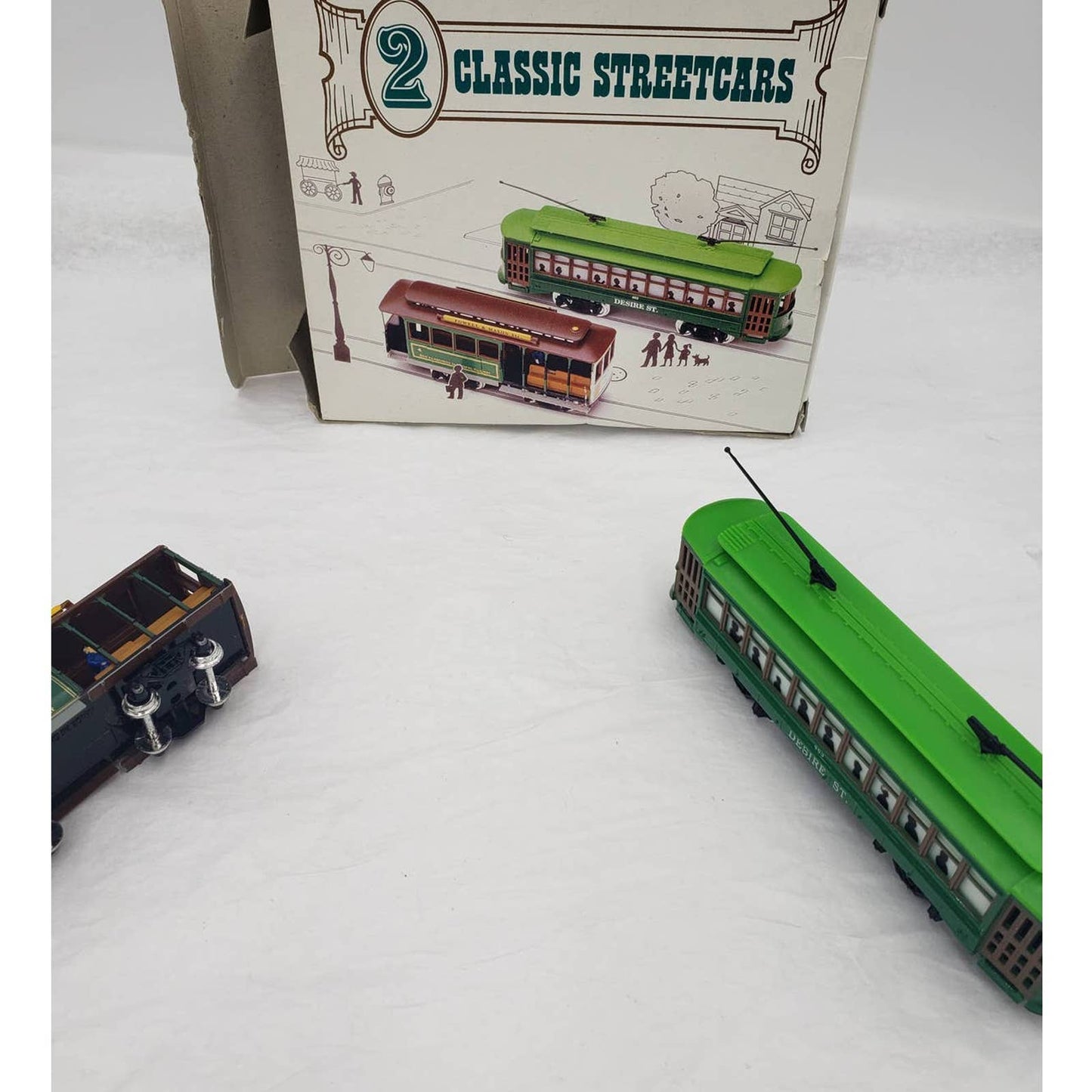 2 Classic Streetcars Trains Locomotives with Box