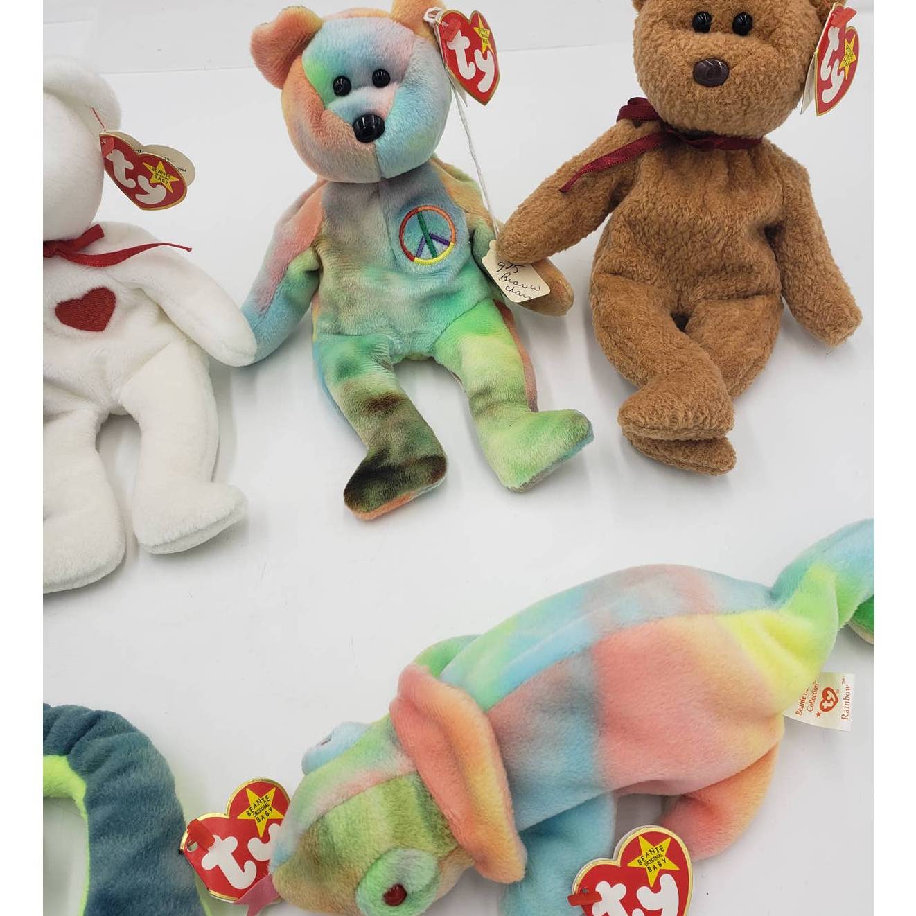 Beanie Baby Rare Lot w/Errors: Princess, Curly, Hissy, Valentino, Peace, Rainbow