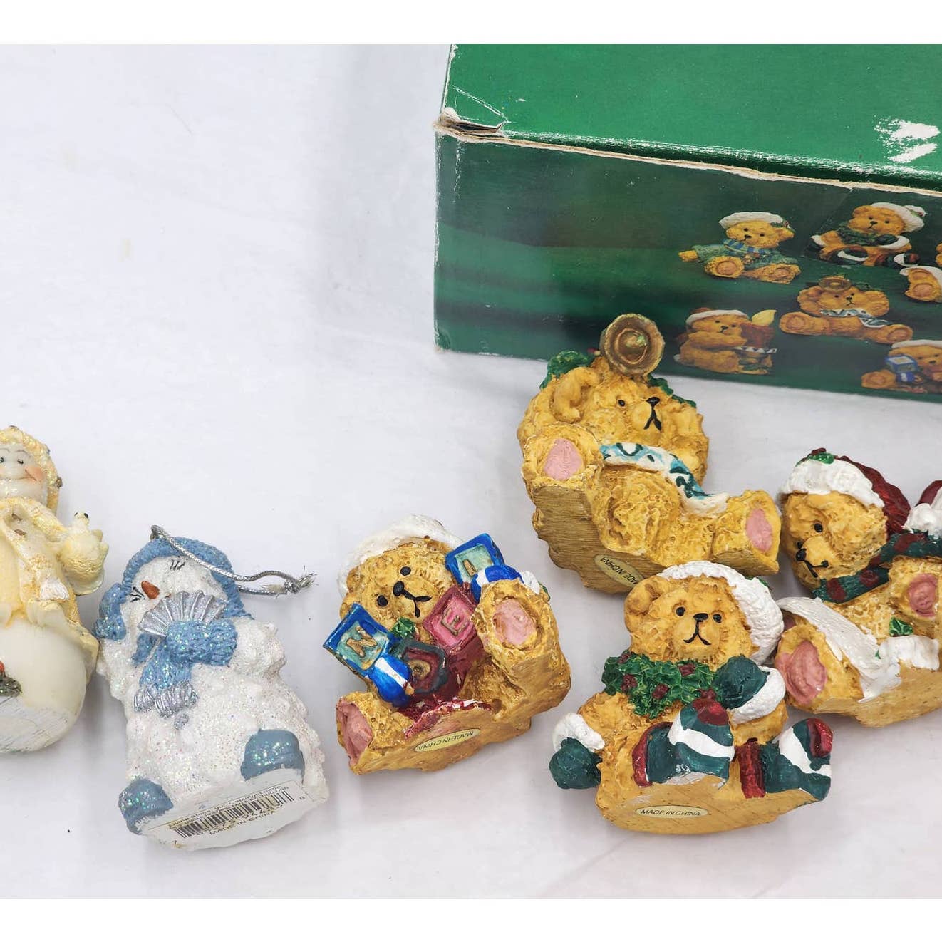 Vintage Christmas Bears And Snowman Ornaments Miniatures Set Of 6 Holiday Bears