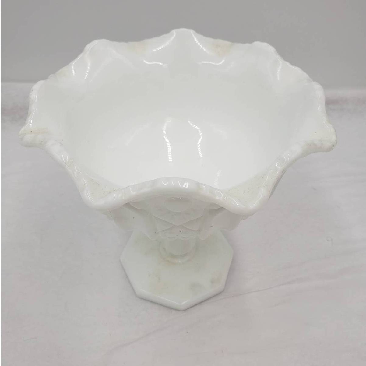 Vintage Milk Glass Pedestal Compote White Candy Dish Bowl 7" Tall