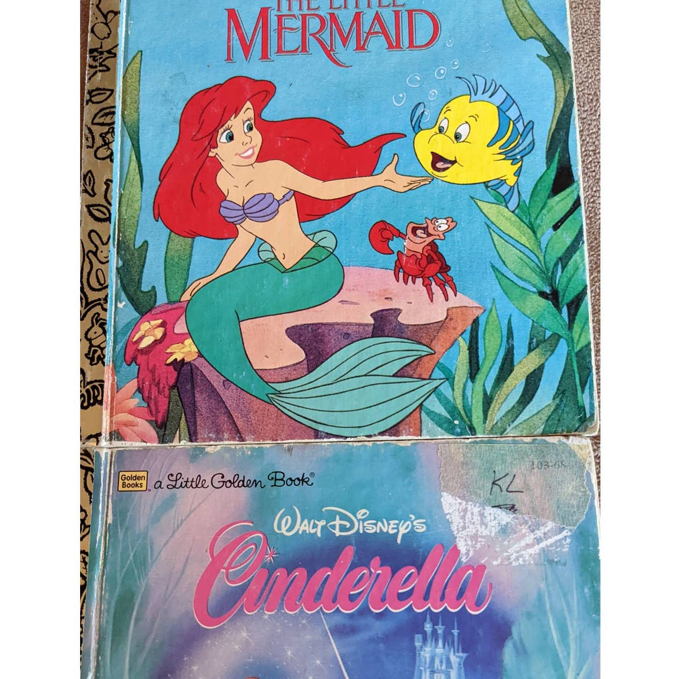 Vintage Golden Book Set of 2 Walt Disney Cinderella The Little Mermaid Childrens