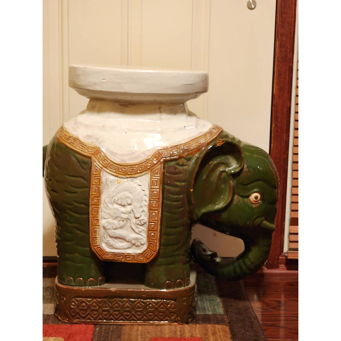 Elephant Figurine Garden Stool Plant Stand Planter Side End Table Vintage 21"