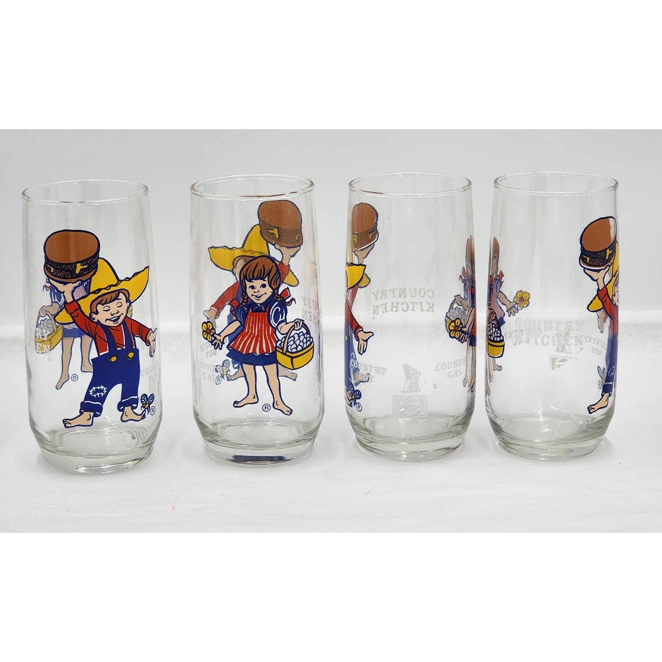 Pepsi Country Kitchen Country Gal & Boy Vintage Collector Drinking Glasses Set 4