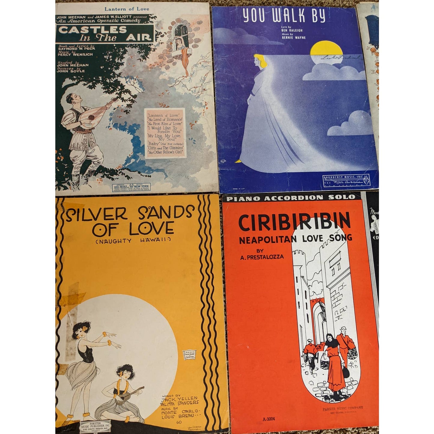 Vintage Sheet Music Lot of 7 1930s-1940s Lantern of Love, Honolulu Eyes