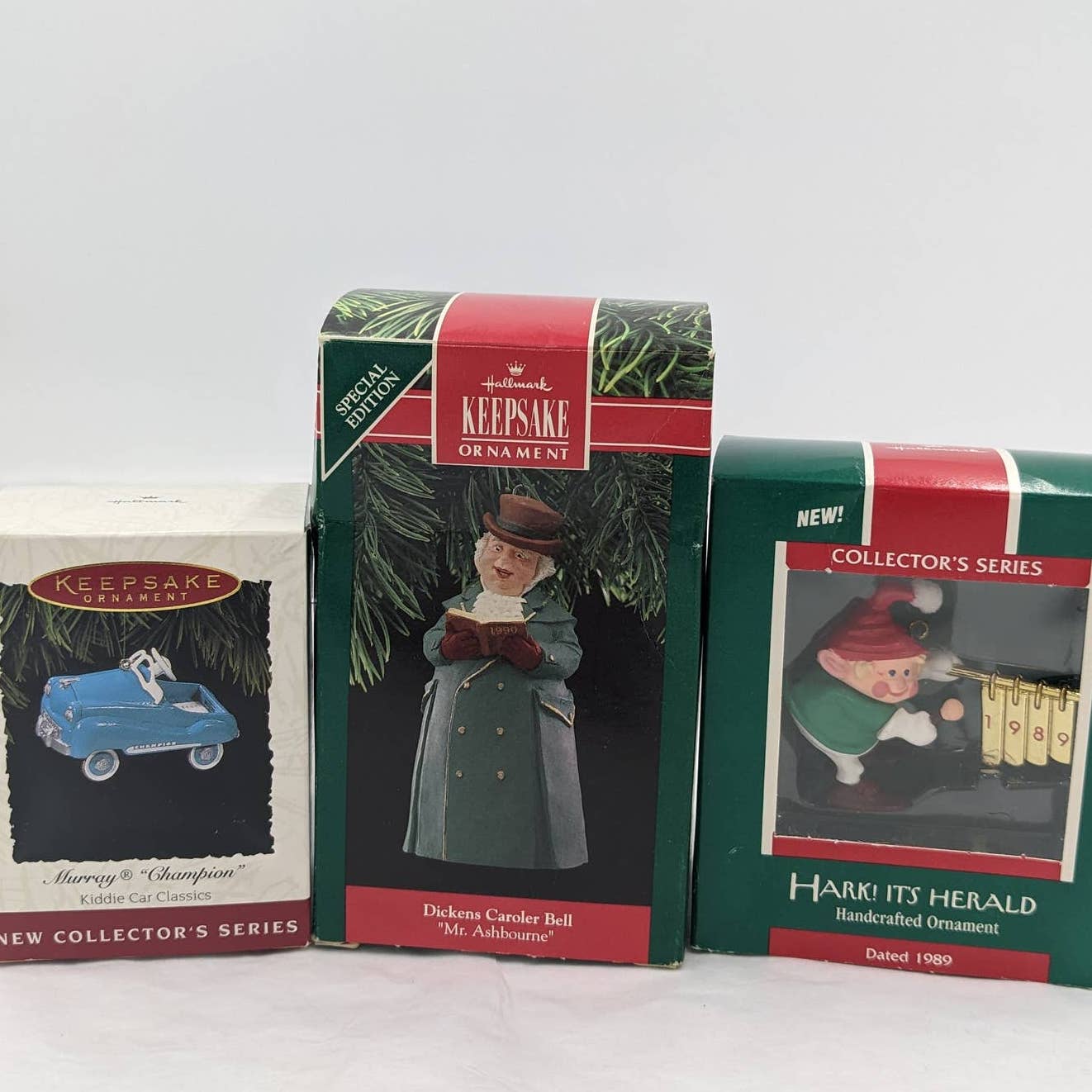 Hallmark Ornaments Vintage Hark! It's Herald, Murray Champion, Dickens With Box