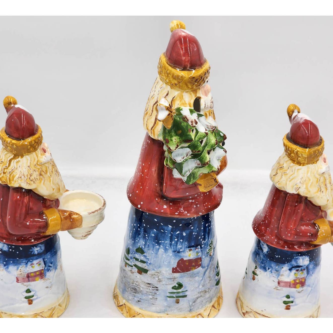 Santa Candle Holder Set Vintage Christmas Figurines Santa Holding Lantern Tree